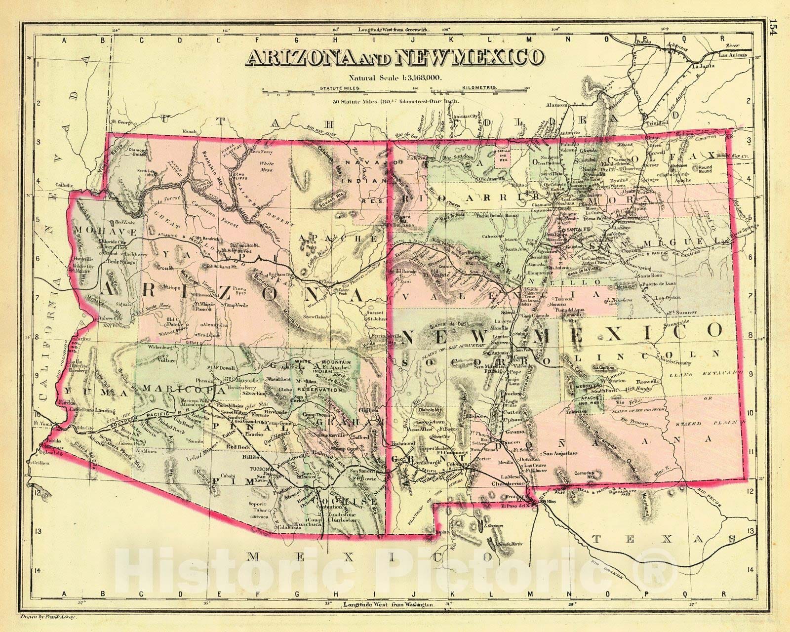 Historic Map : 1883 Arizona and New Mexico : Vintage Wall Art