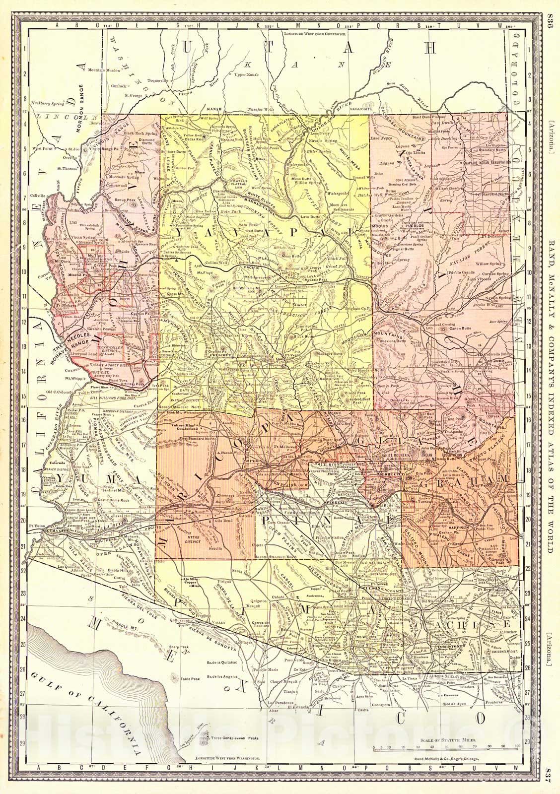 Historic Map : 1884 Arizona : Vintage Wall Art