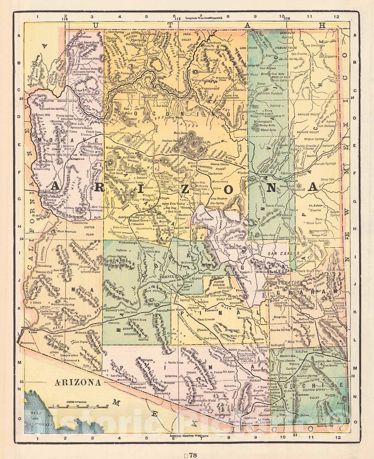 Historic Map : 1896 Arizona : Vintage Wall Art