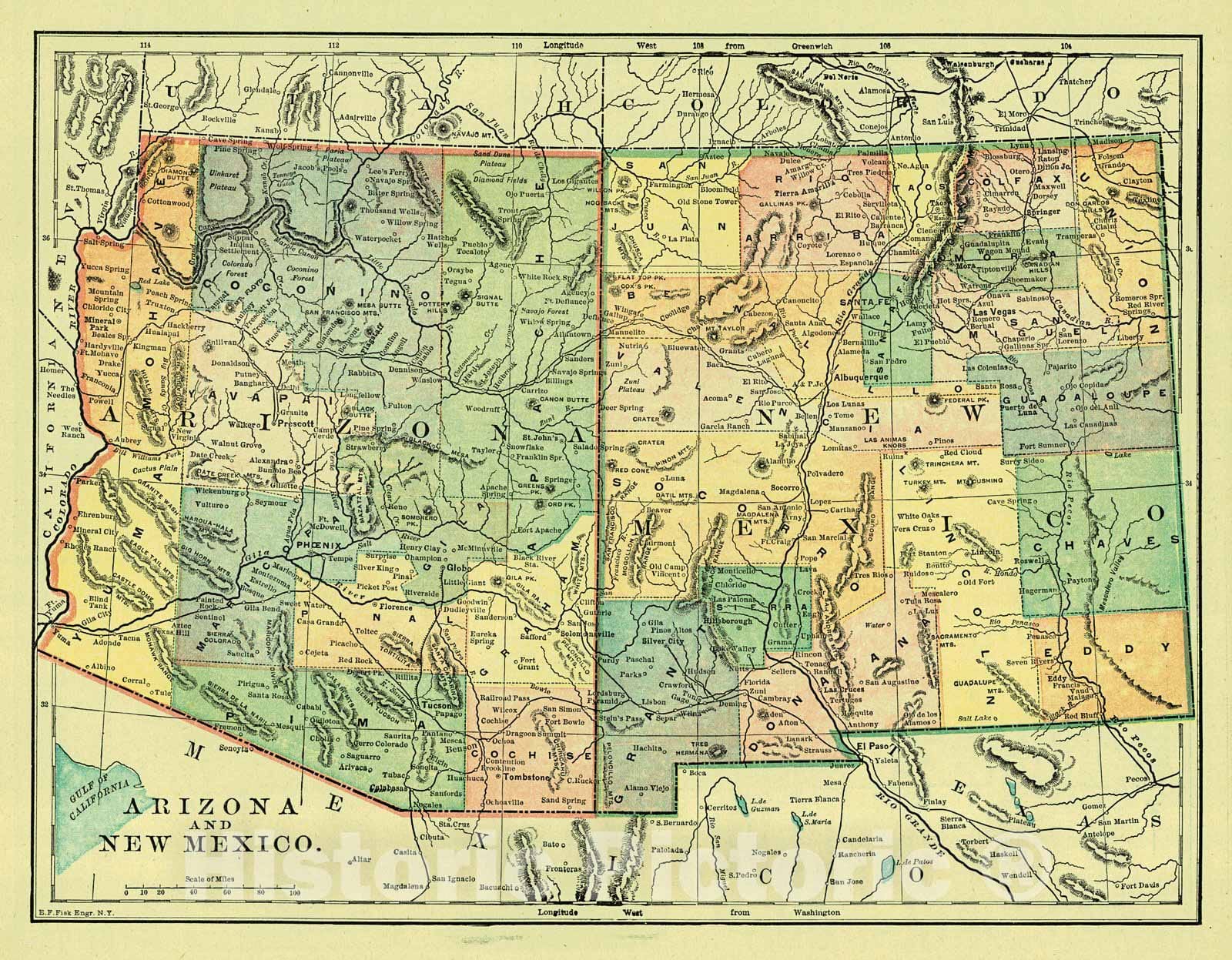 Historic Map : 1896 Arizona and New Mexico : Vintage Wall Art