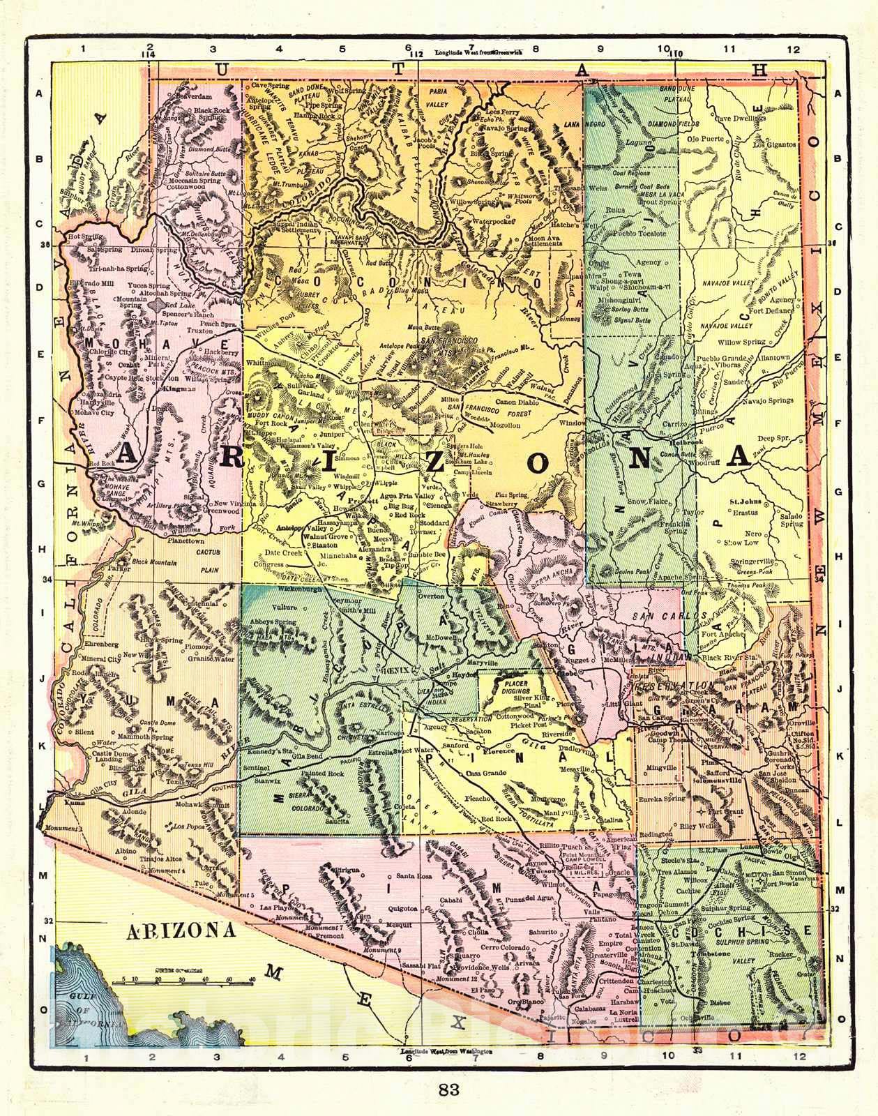 Historic Map : 1898 Arizona : Vintage Wall Art