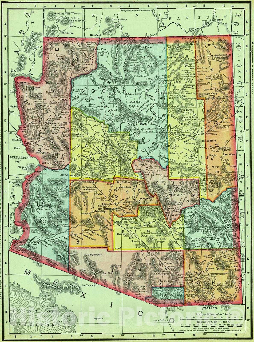 Historic Map : Arizona, Chicago: Rand McNally and Co., 1905; fromÃ‚Â Unrivaled Atlas of the World : Vintage Wall Art