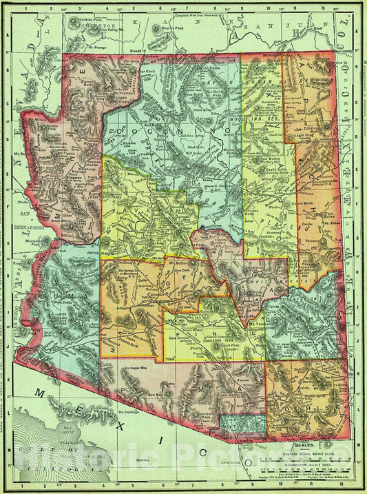 Historic Map : Arizona, Chicago: Rand McNally and Co., 1905; fromÃ‚Â Unrivaled Atlas of the World : Vintage Wall Art