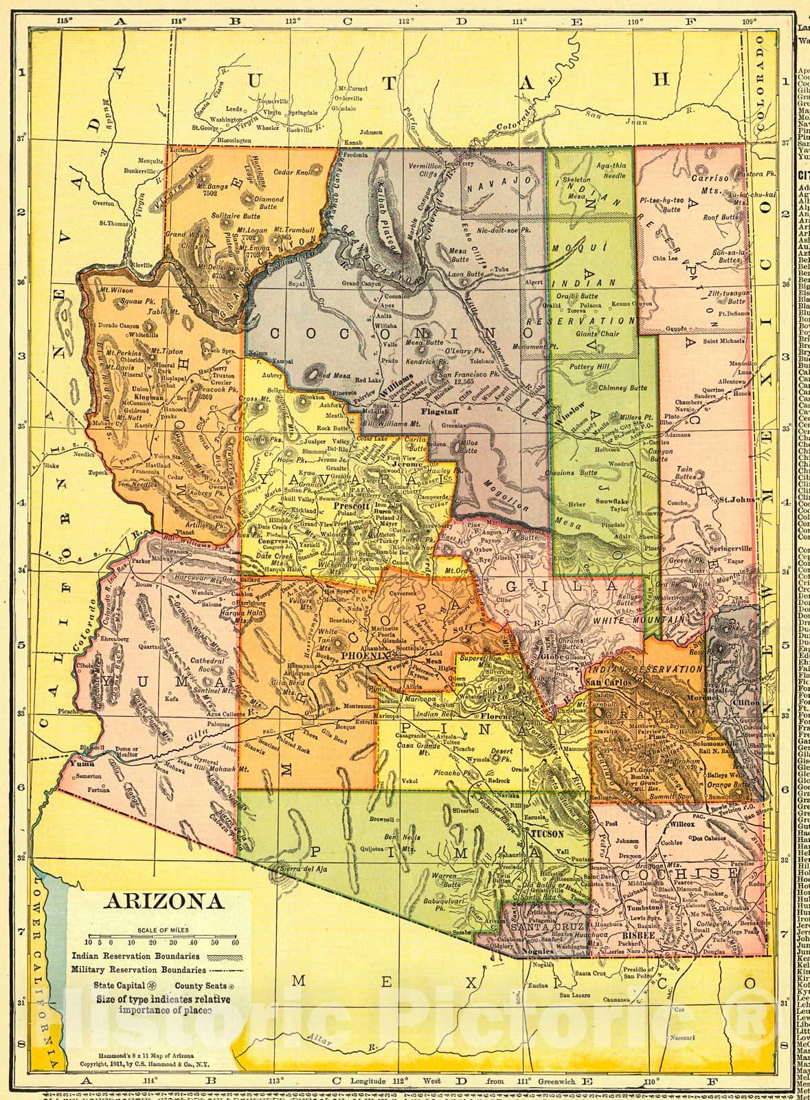 Historic Map : 1911 Arizona : Vintage Wall Art