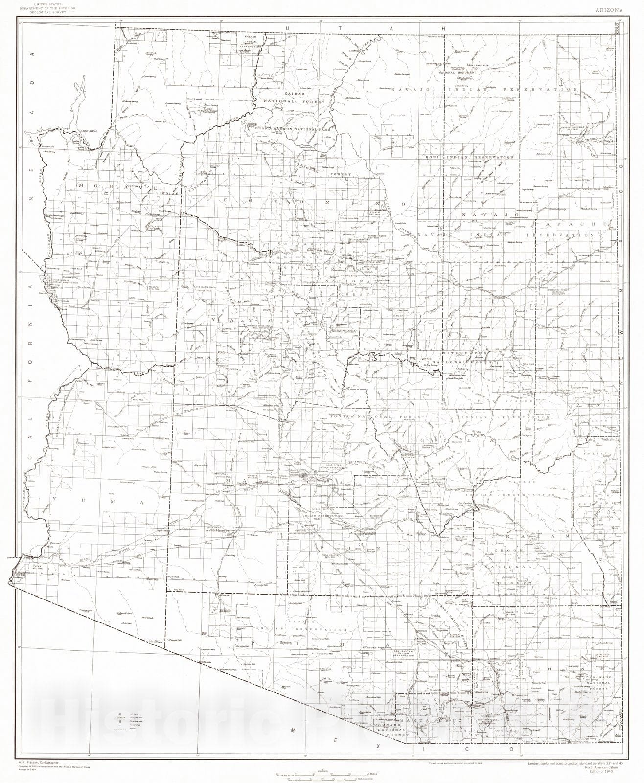 Historic Map : 1940 State of Arizona : Vintage Wall Art