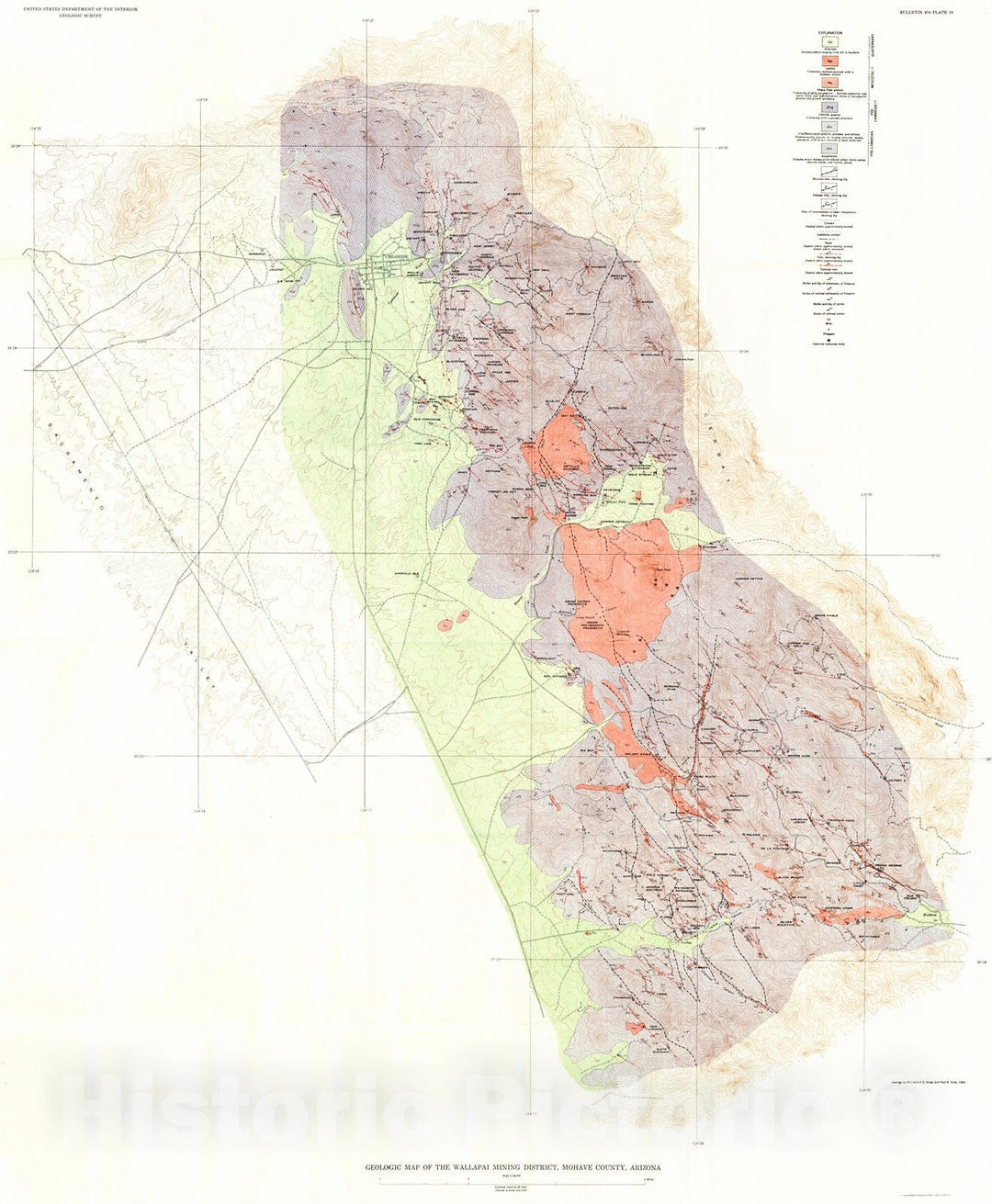 Historic Map : 1950 Geologic Map of the Wallapai Mining District, Mohave County, Arizona : Vintage Wall Art