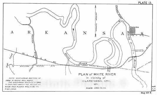 Historic Map : 1879 Plan of White River in vicinity of Clarendon, Ark., 1879 : Vintage Wall Art