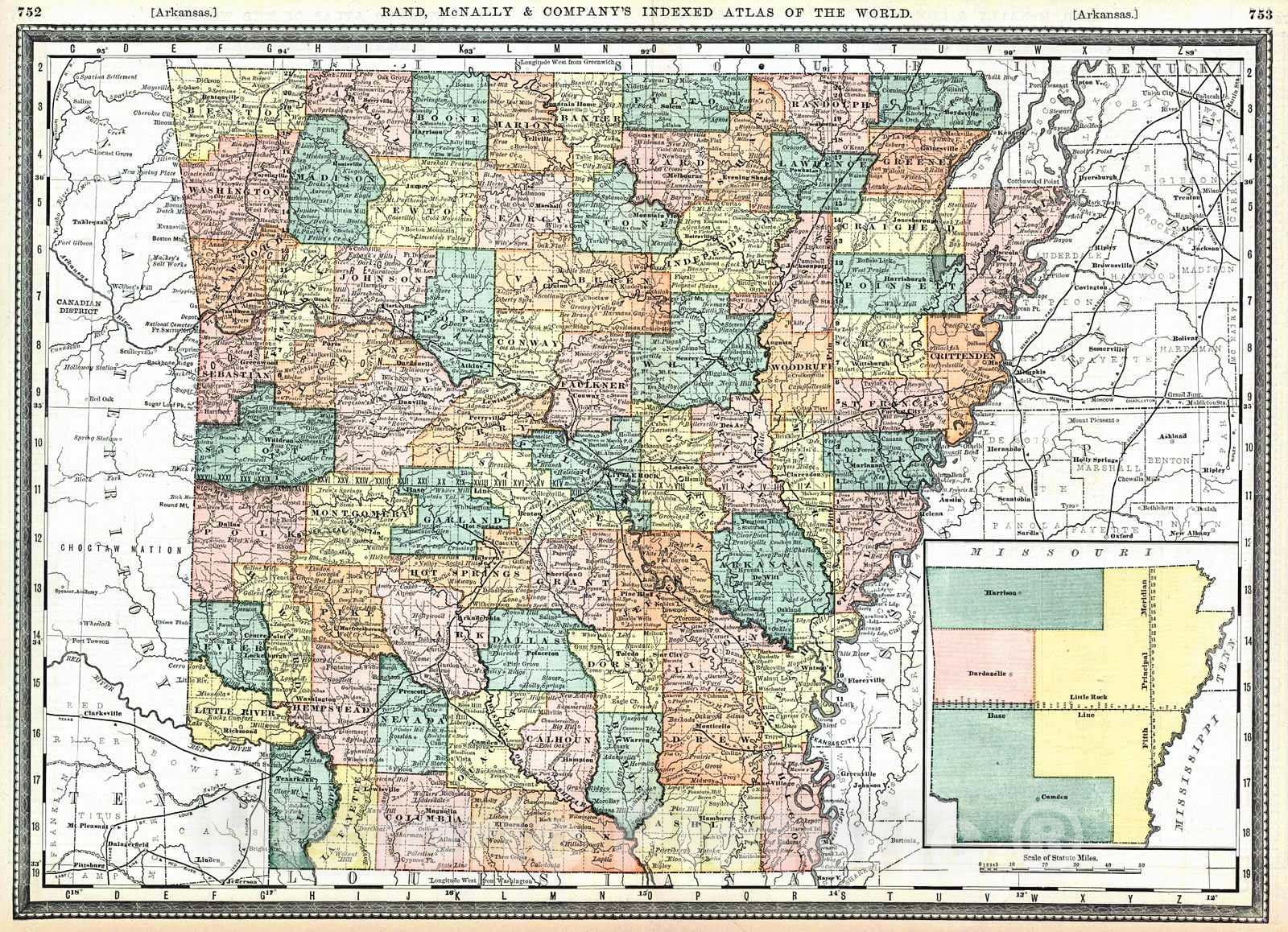 Historic Map : 1884 Arkansas : Vintage Wall Art