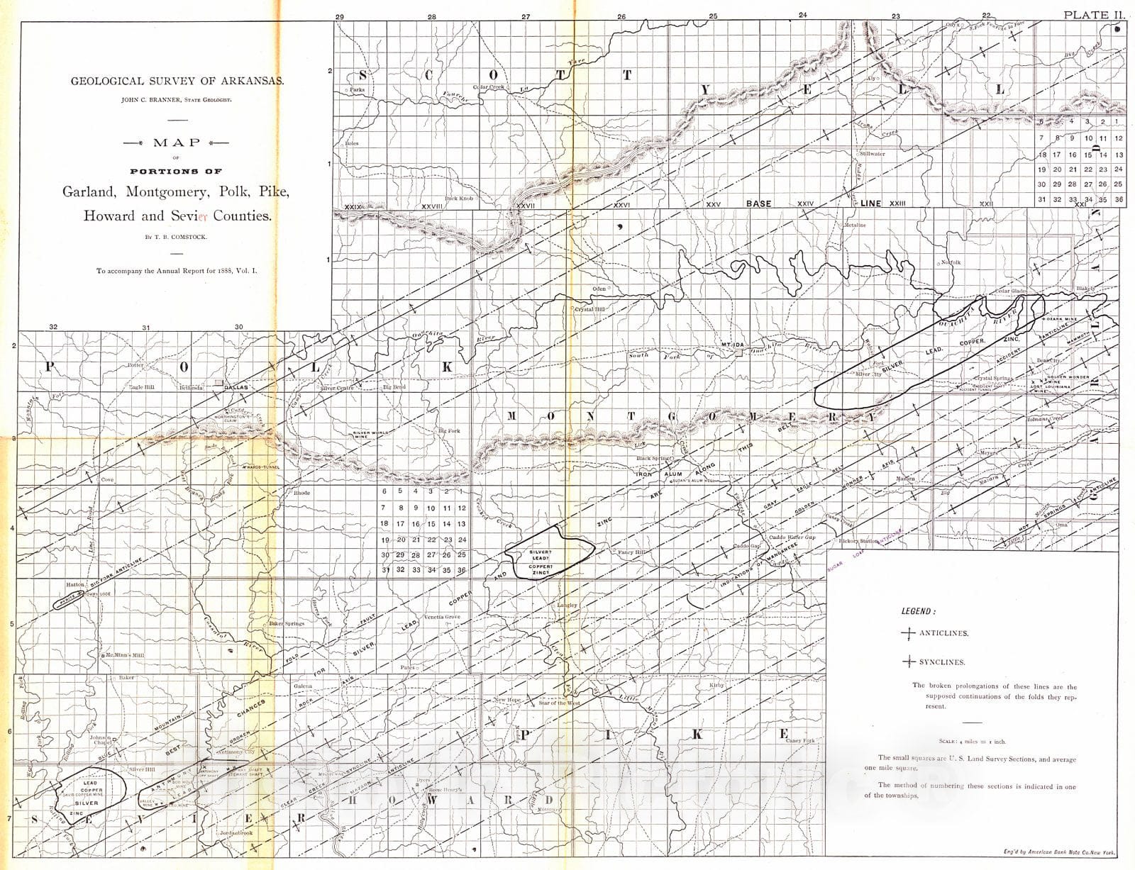 Historic Map : 1888 Map of portions of Garland, Montomgery, Polk, Pike, Howard and Sevier Counties : Vintage Wall Art