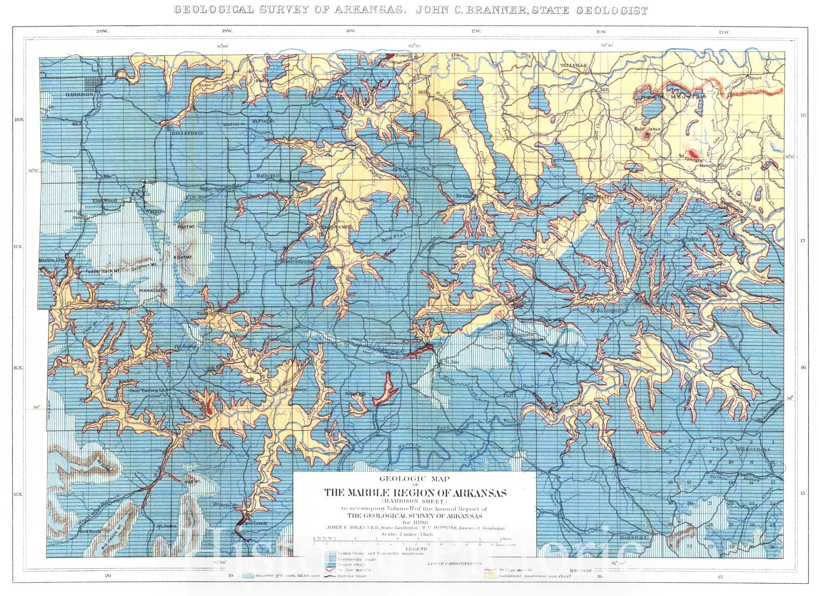 Historic Map : 1890 Geologic Map of the Marble Region - Harrison Sheet : Vintage Wall Art