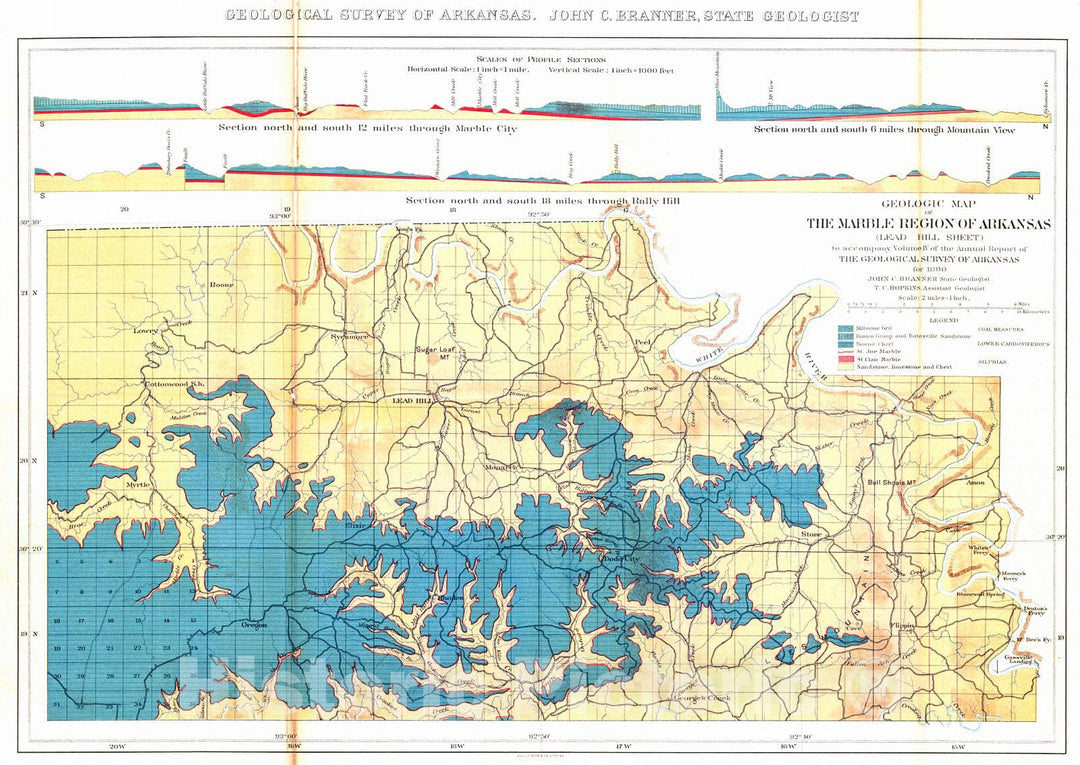 Historic Map : 1890 Geologic Map of the Marble Region - Lead Hill Sheet : Vintage Wall Art