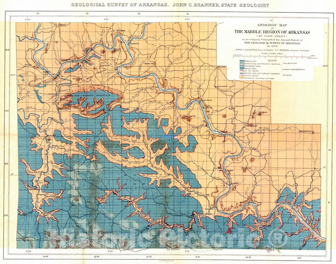 Historic Map : 1890 Geologic Map of the Marble Region - Mountain View Sheet : Vintage Wall Art