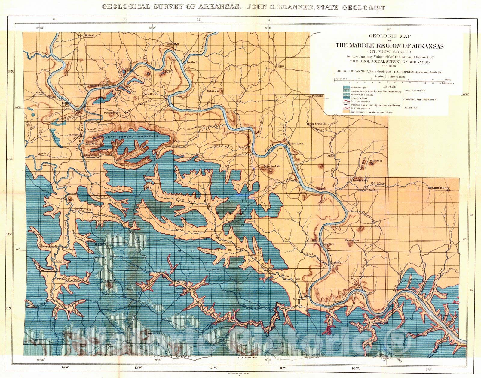 Historic Map : 1890 Geologic Map of the Marble Region - Mountain View Sheet : Vintage Wall Art