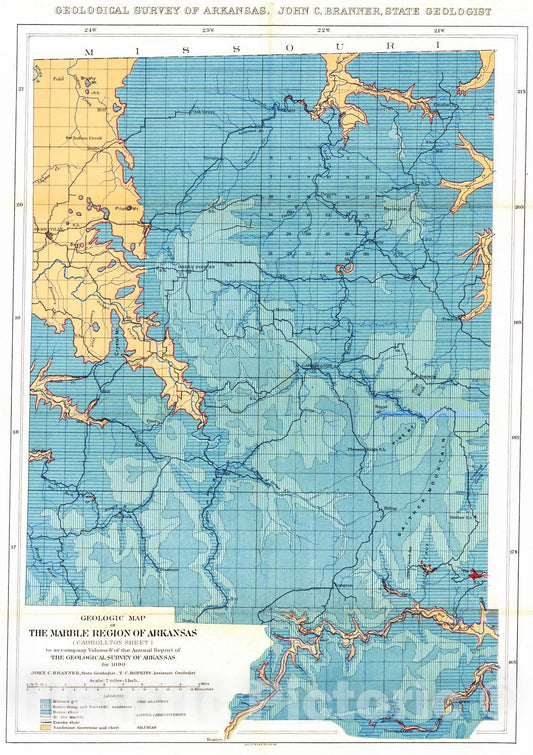 Historic Map : 1890 Geologic Map of the Marble Region - Carrollton Sheet : Vintage Wall Art