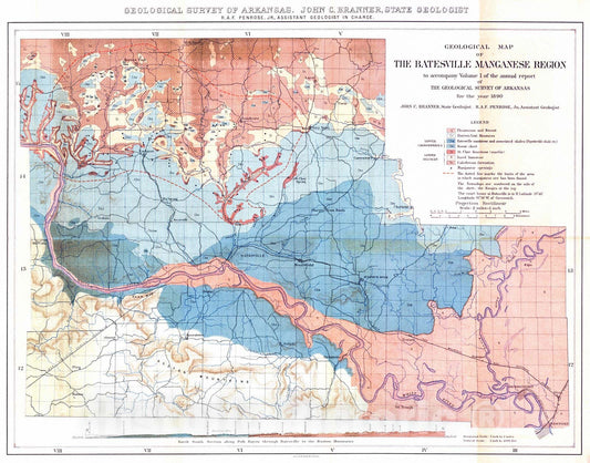 Historic Map : 1890 Geological Map of the Batesville Manganese Region : Vintage Wall Art