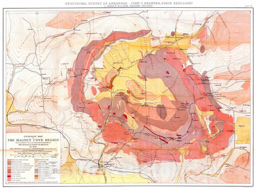 Historic Map : 1890 Geological Map of The Magnetic Cove Region : Vintage Wall Art