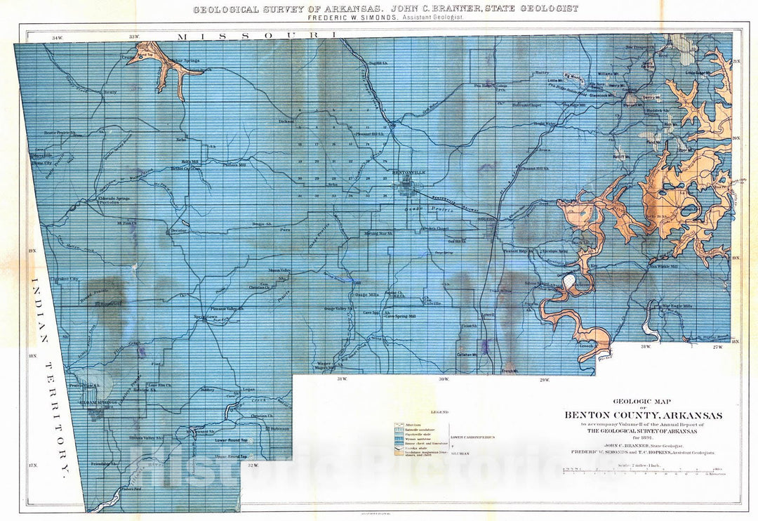Historic Map : 1891 Geological Map of Benton County, Arkansas  : Vintage Wall Art
