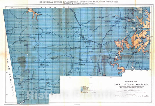 Historic Map : 1891 Geological Map of Benton County, Arkansas  : Vintage Wall Art