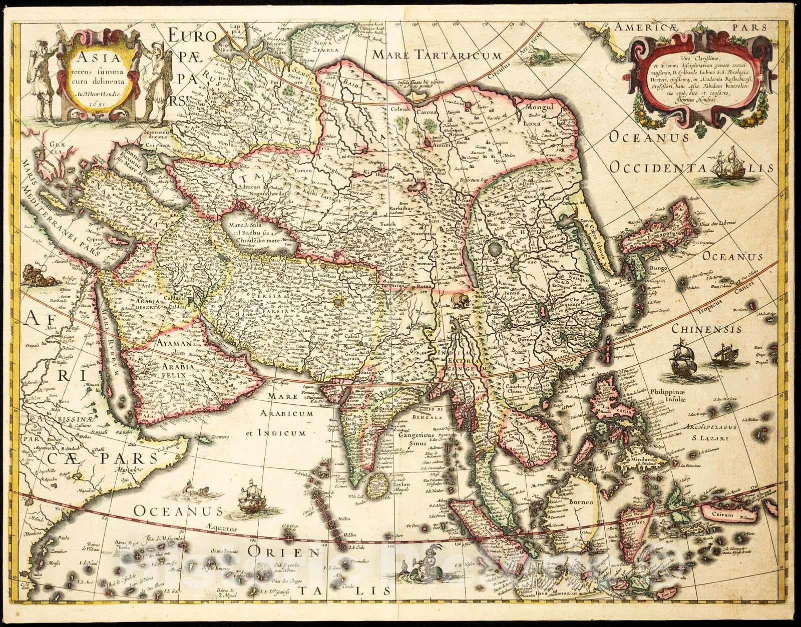 Historic Map : 1631 Asia recens summa cura delineata / auct. Henr. Hondio : Vintage Wall Art
