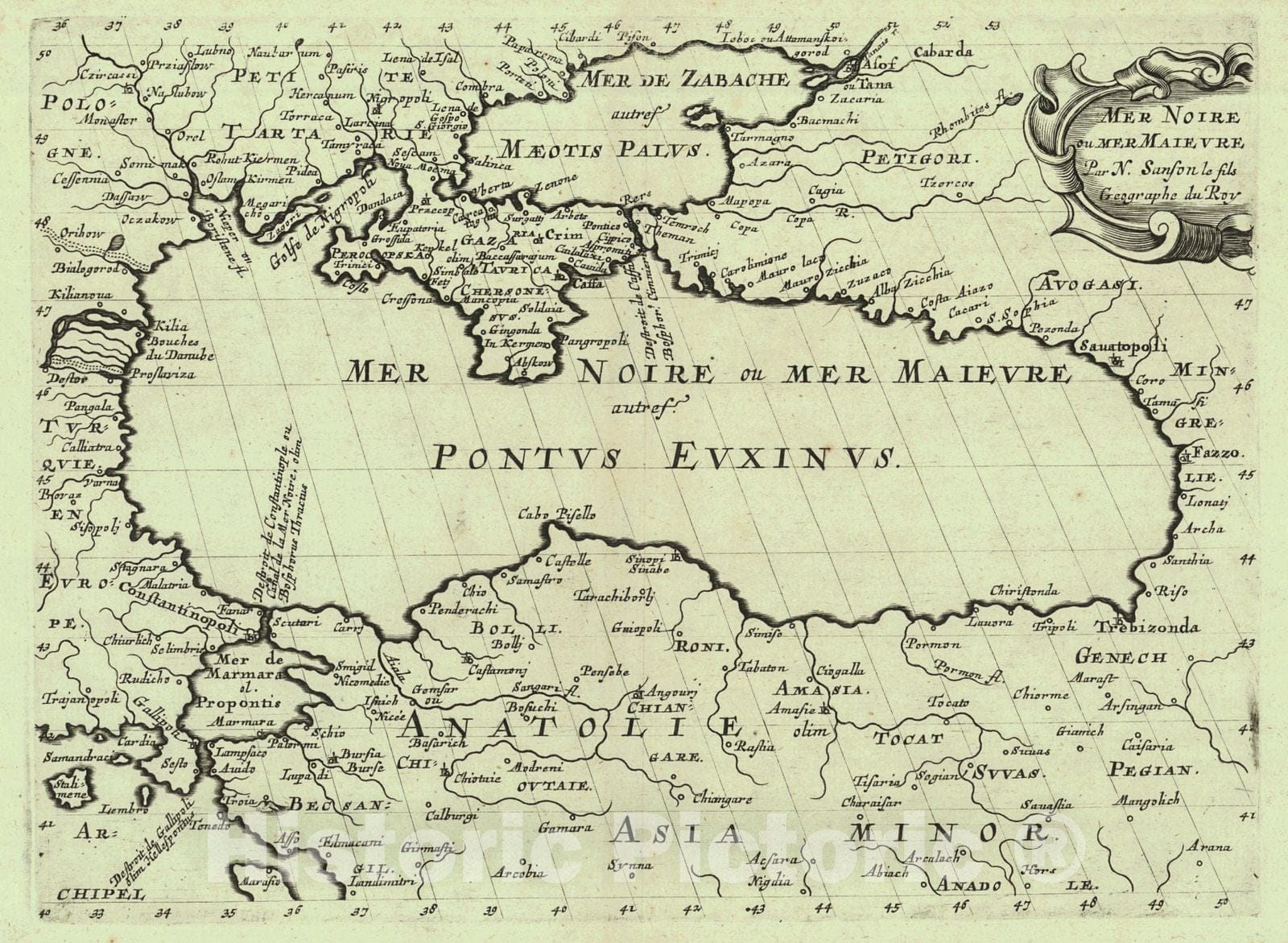 Historic Map : 1683 Mer Noire ou Mer Maievre : Vintage Wall Art