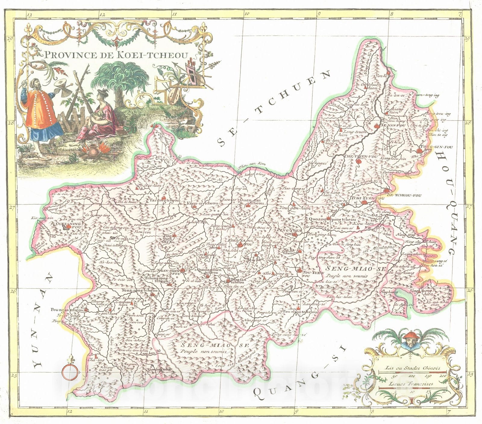 Historic Map : 1735 Province de koei - Tcheou : Vintage Wall Art