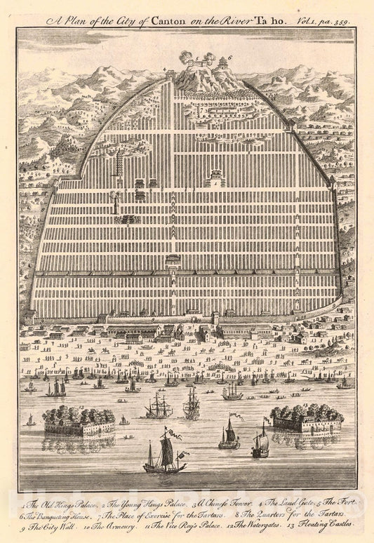 Historic Map : 1747 A Plan of the City of Canton on the River Ta ho : Vintage Wall Art