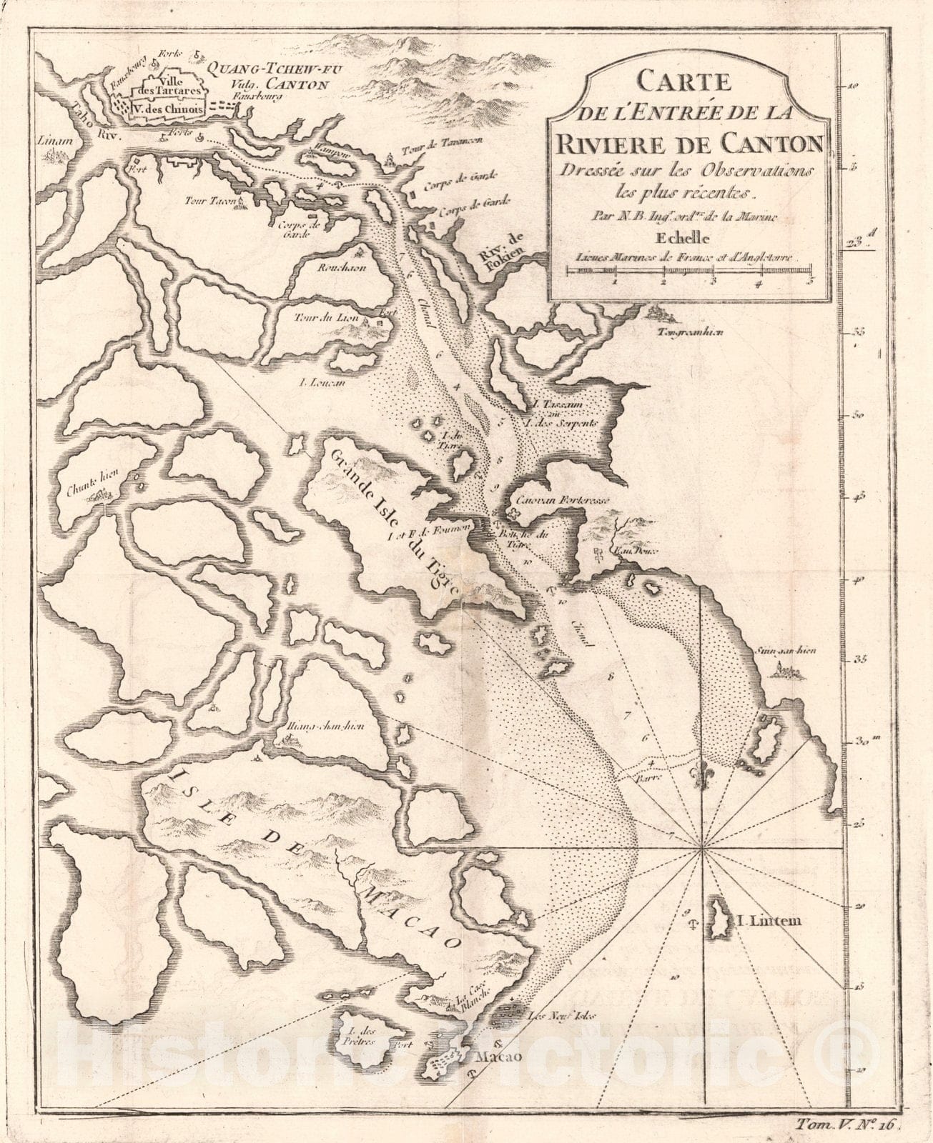 Historic Map : 1748 Carte De L'Entr&eacute;e De La Riviere De Canton : Vintage Wall Art