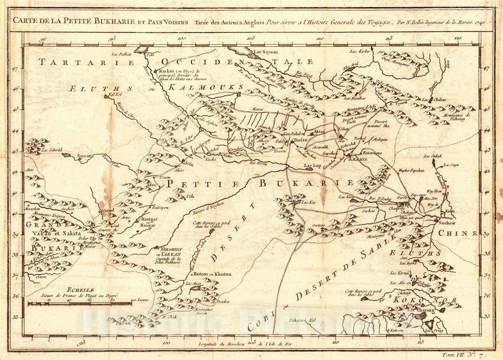 Historic Map : 1749 Carte de la Petite Bukharie et Pays Voisins : Vintage Wall Art