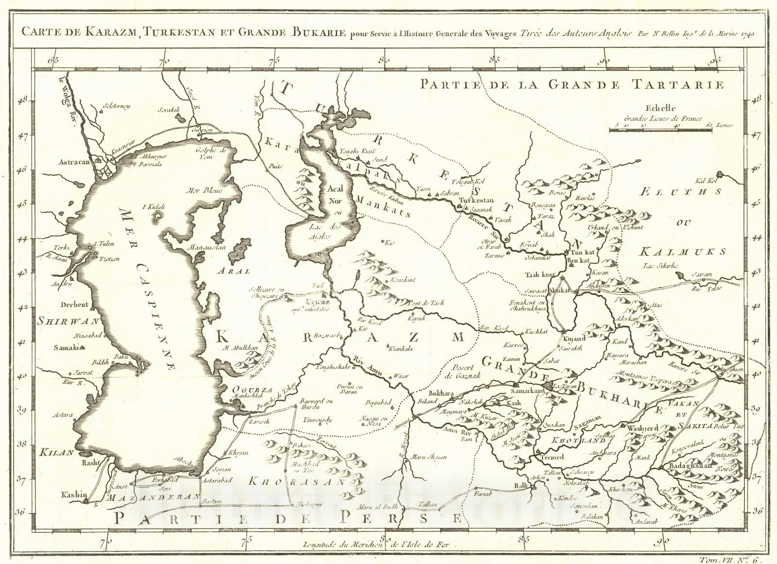 Historic Map : 1749 Carte de Karazm, Turkestan et Grande Bukarie : Vintage Wall Art