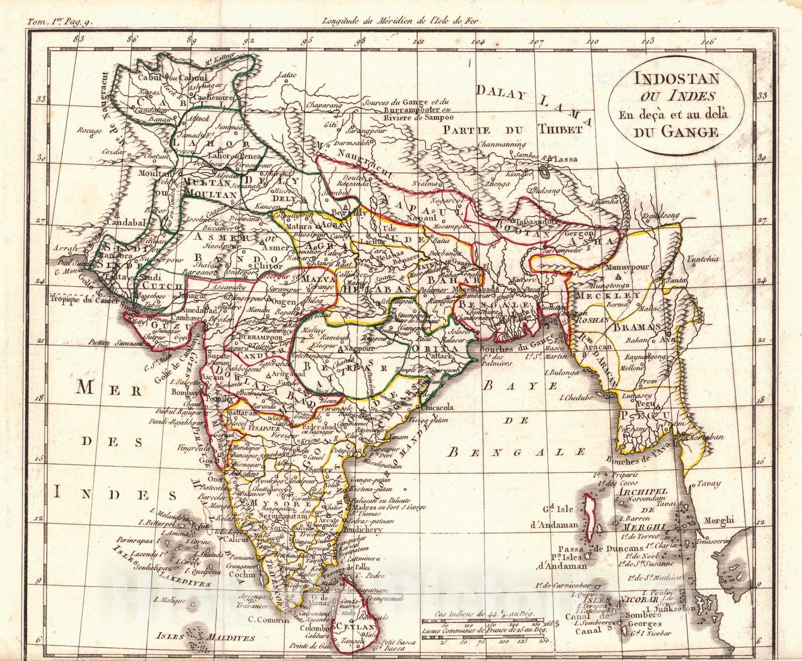 Historic Map : 1750 Indostan ou Indes En dega et au dela du Gange : Vintage Wall Art