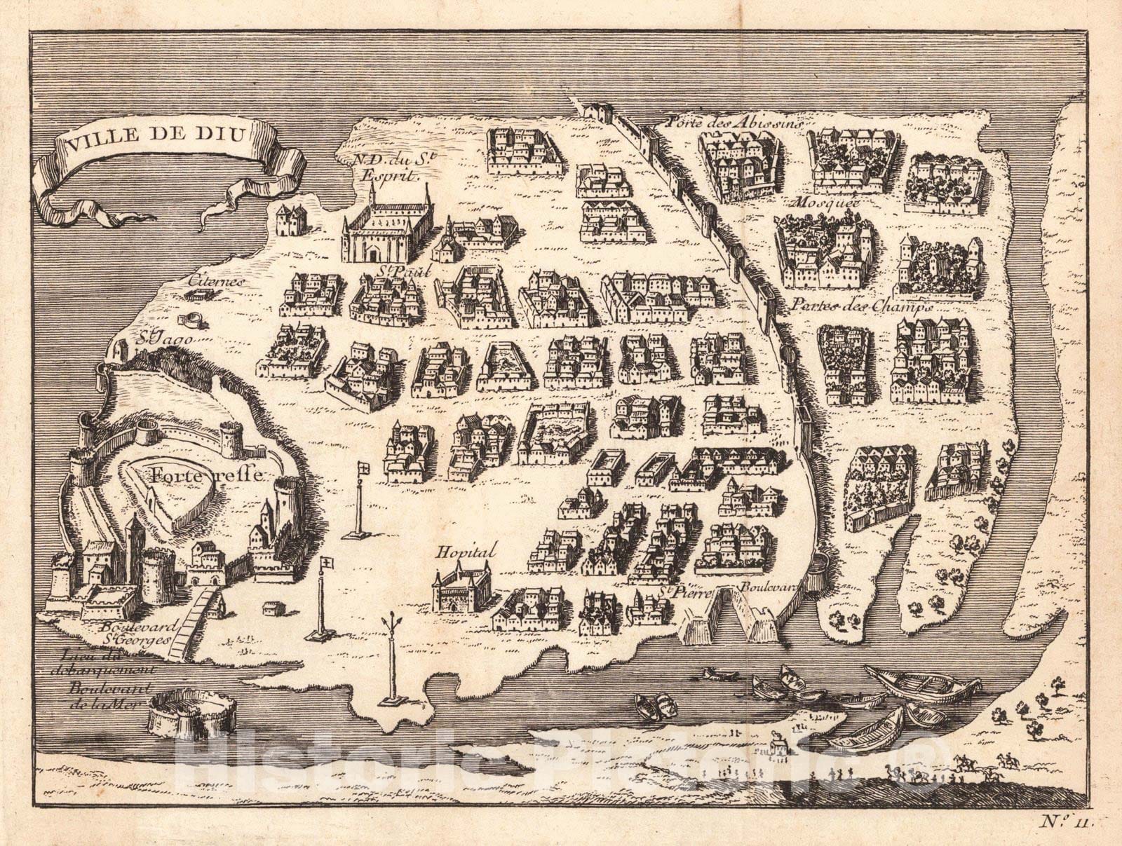 Historic Map : 1751 Ville De Diu (India) : Vintage Wall Art