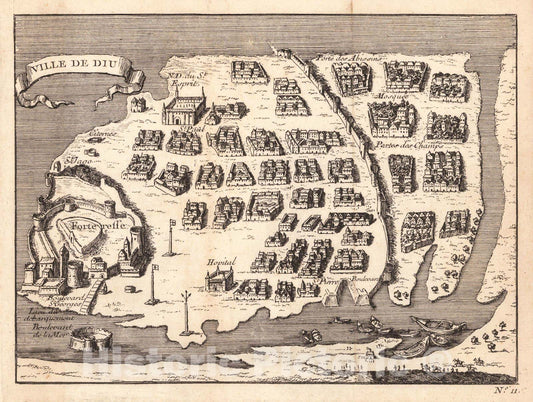 Historic Map : 1751 Ville De Diu (India) : Vintage Wall Art