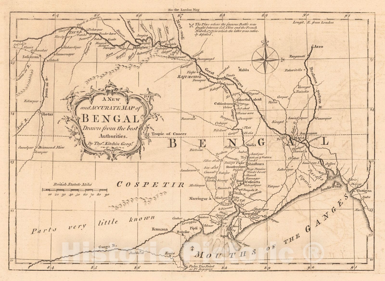Historic Map : 1760 A New and Accurate Map of Bengal drawn from the best authorities : Vintage Wall Art