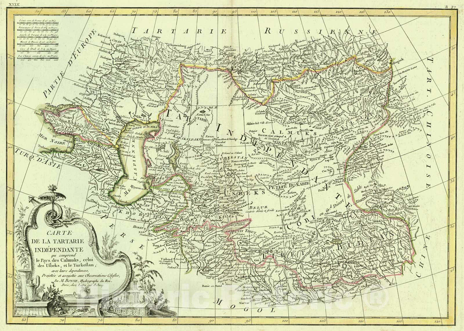 Historic Map : 1791 Carte de la Tartarie Independante qui comprend le Pays Calmuks, celvi des Ubeks et le Turkestan : Vintage Wall Art
