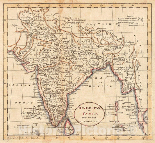 Historic Map : 1794 Hindostan or India from the Best Authorities : Vintage Wall Art