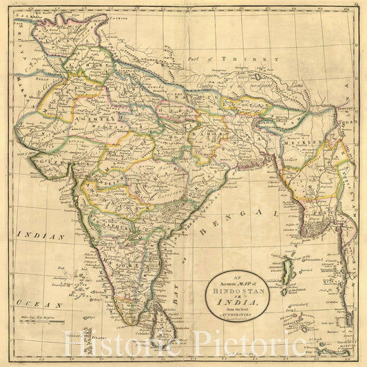 Historic Map : 1814 An accurate map of Hindostan or India from the best authorities : Vintage Wall Art