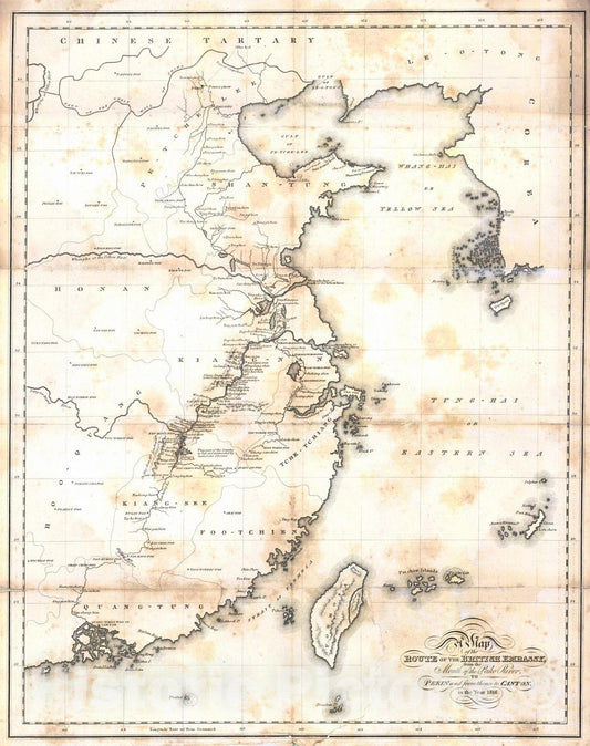 Historic Map : 1816 A Map of the Route of the British Embassy, from the Mouth of the Peiho River to Pekin and from thence to Canton in the year 1816 : Vintage Wall Art
