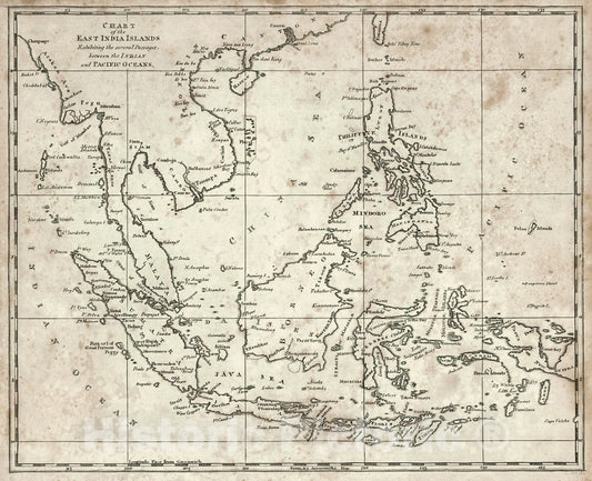 Historic Map : 1819 Chart of the East Indian Islands : Vintage Wall Art