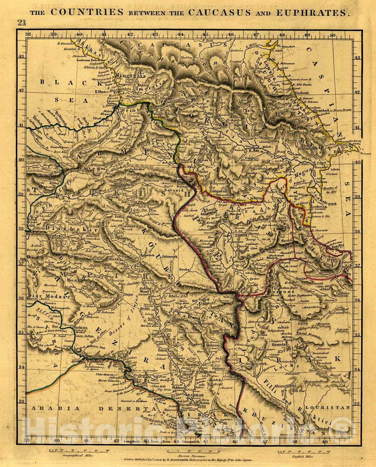 Historic Map : Countries Between the Caucasus and Euphrates 1828 Hand Colored Cartographer: A Arrowsmith :  Atlas of Ancient and Modern Geography : Vintage Wall Art
