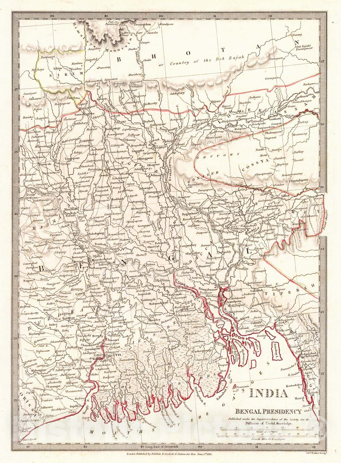Historic Map : 1831 India Bengal Presidency : Vintage Wall Art