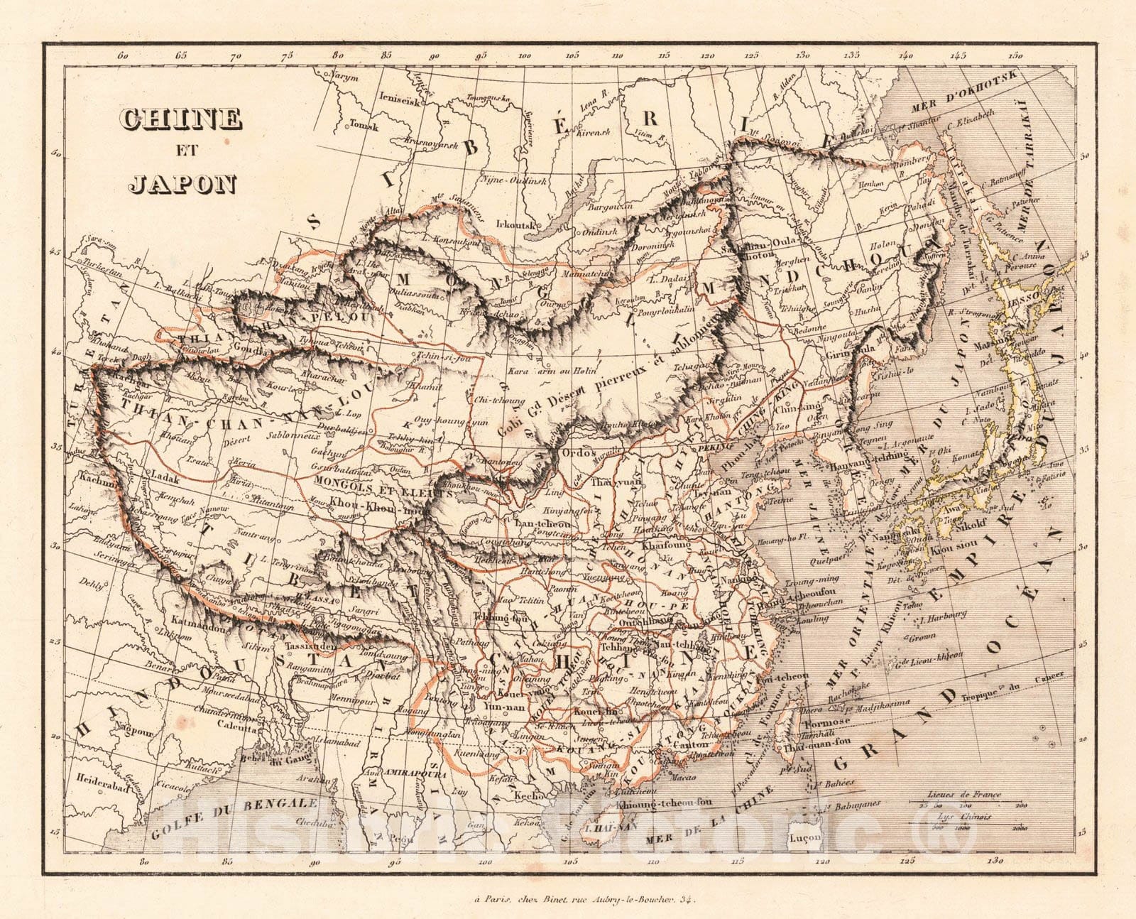 Historic Map : 1836 Chine et Japon : Vintage Wall Art