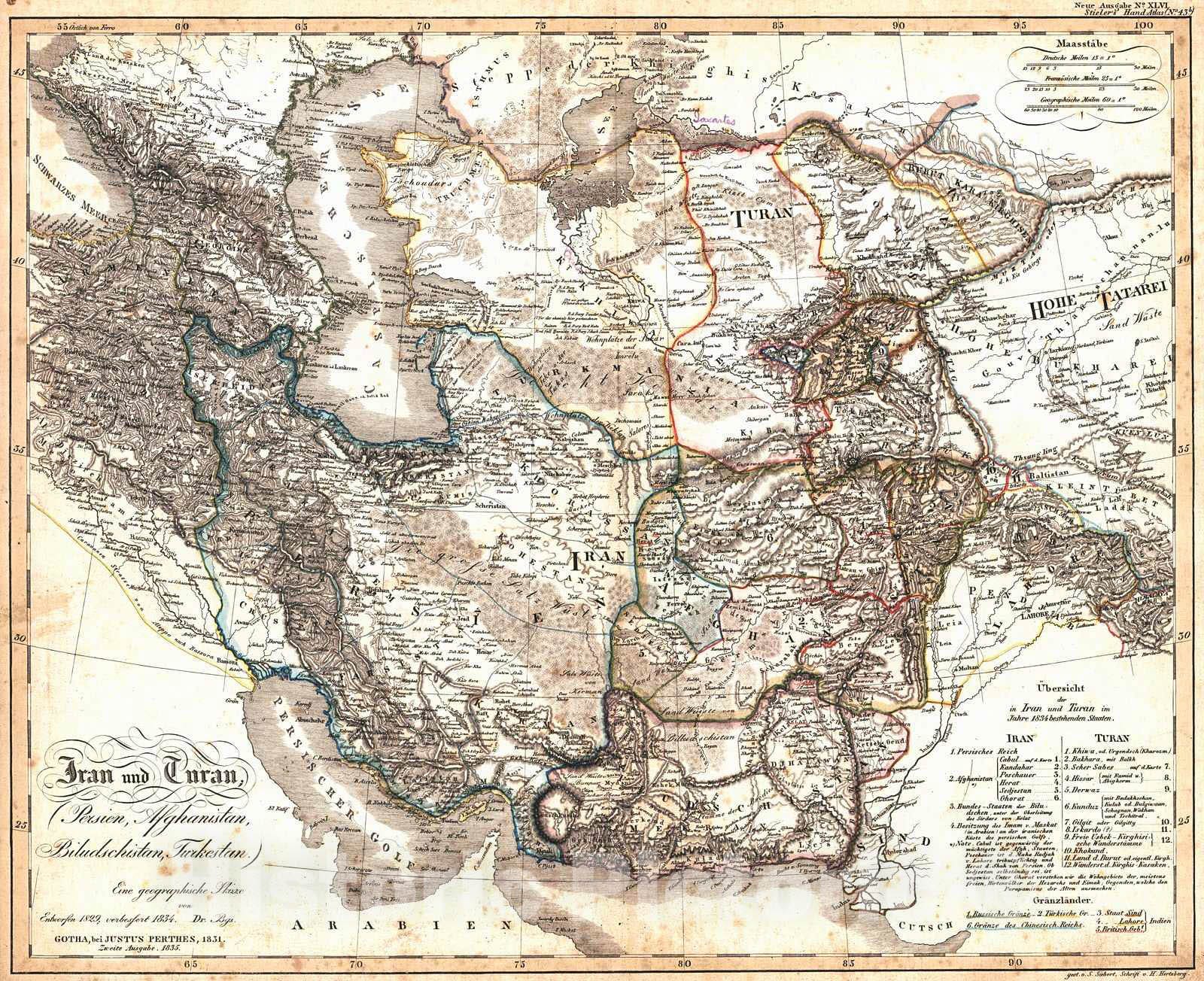Historic Map : 1839 Iran und Turan (Persien, Afghanistan, Biludschistan, Turkestan). : Vintage Wall Art