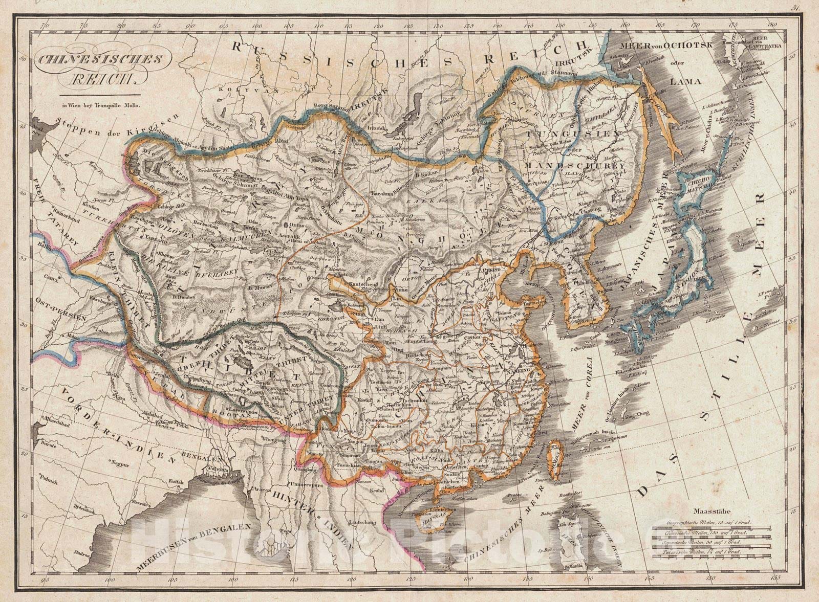 Historic Map : 1840 Chinesisches Reich : Vintage Wall Art