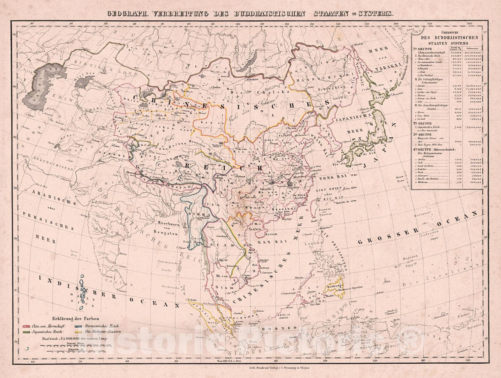 Historic Map : 1841 Verebreitung Des Buddhaistischen Staaten - Systems : Vintage Wall Art