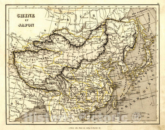 Historic Map : 1845 Chine et Japan : Vintage Wall Art