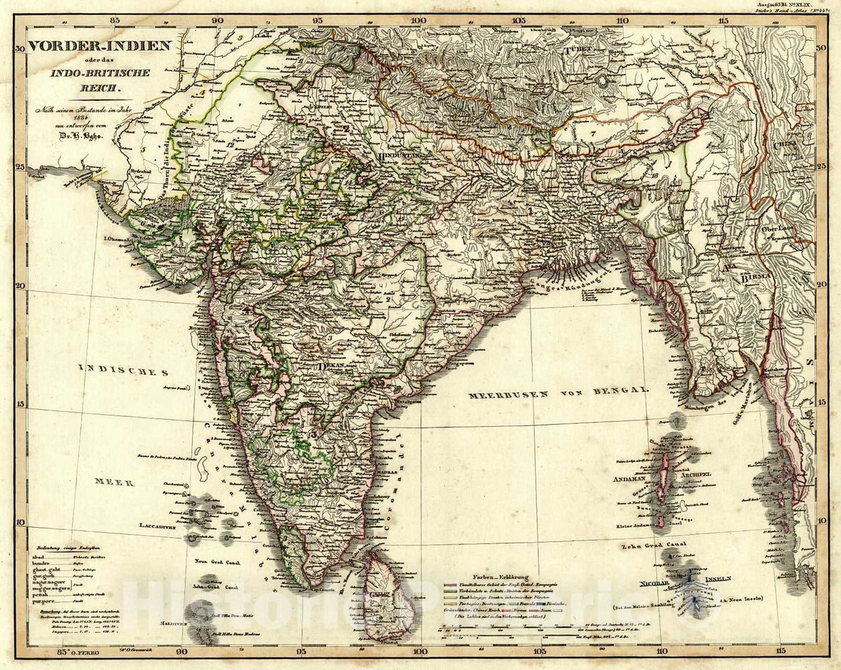 Historic Map : 1847 Vorder-Indien oder das Indo-Britische Reich  : Vintage Wall Art