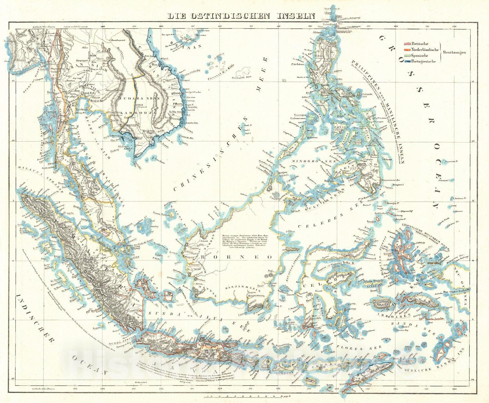 Historic Map : 1847 Die Ostindischen Inselin : Vintage Wall Art