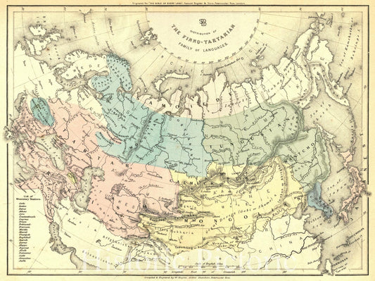 Historic Map : 1850 Distribution of the Finno-Tartarian Family of Languages : Vintage Wall Art