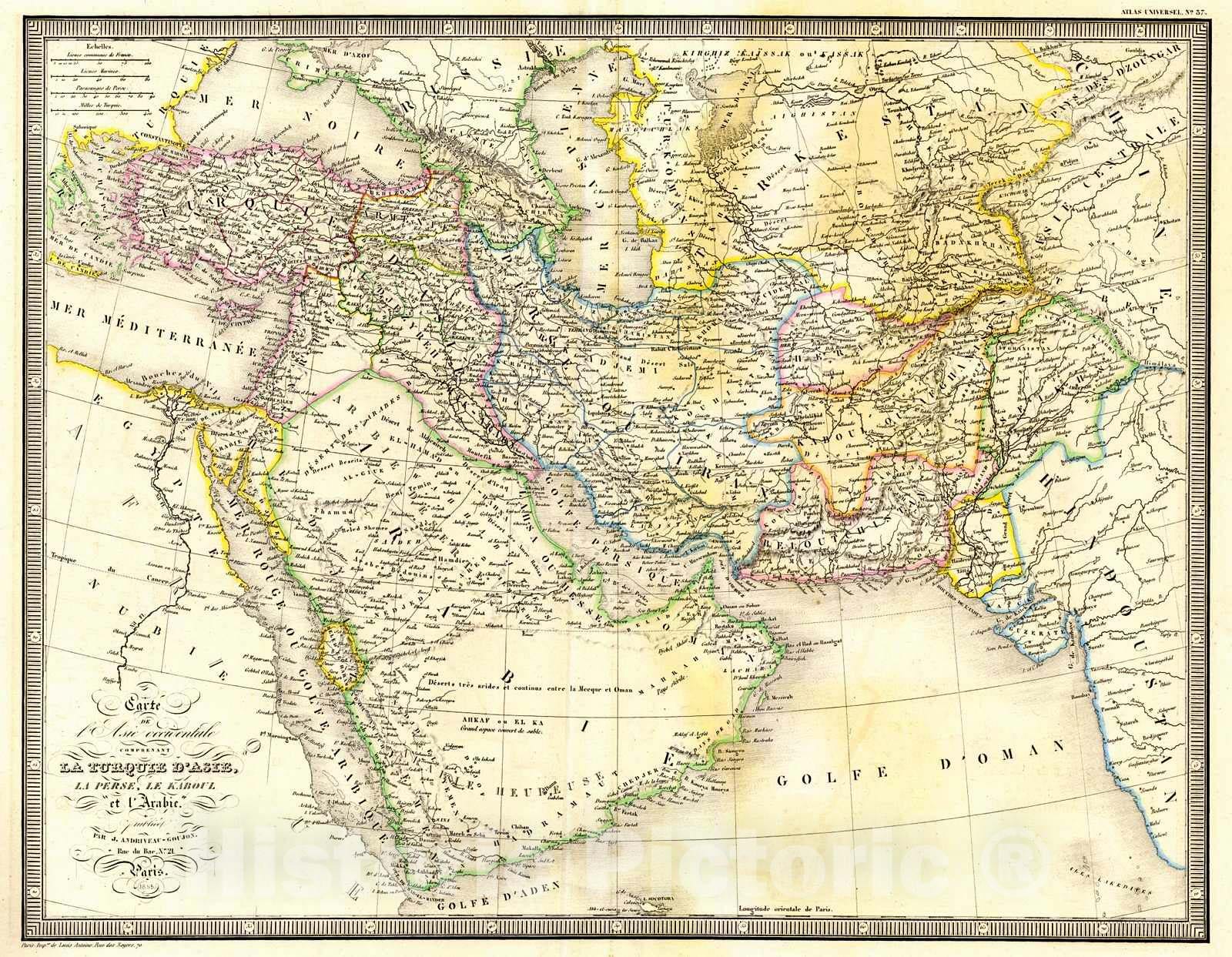 Historic Map : 1855 La Turquie d'Asie, La Perse, La Kaboul et l'Arabie : Vintage Wall Art