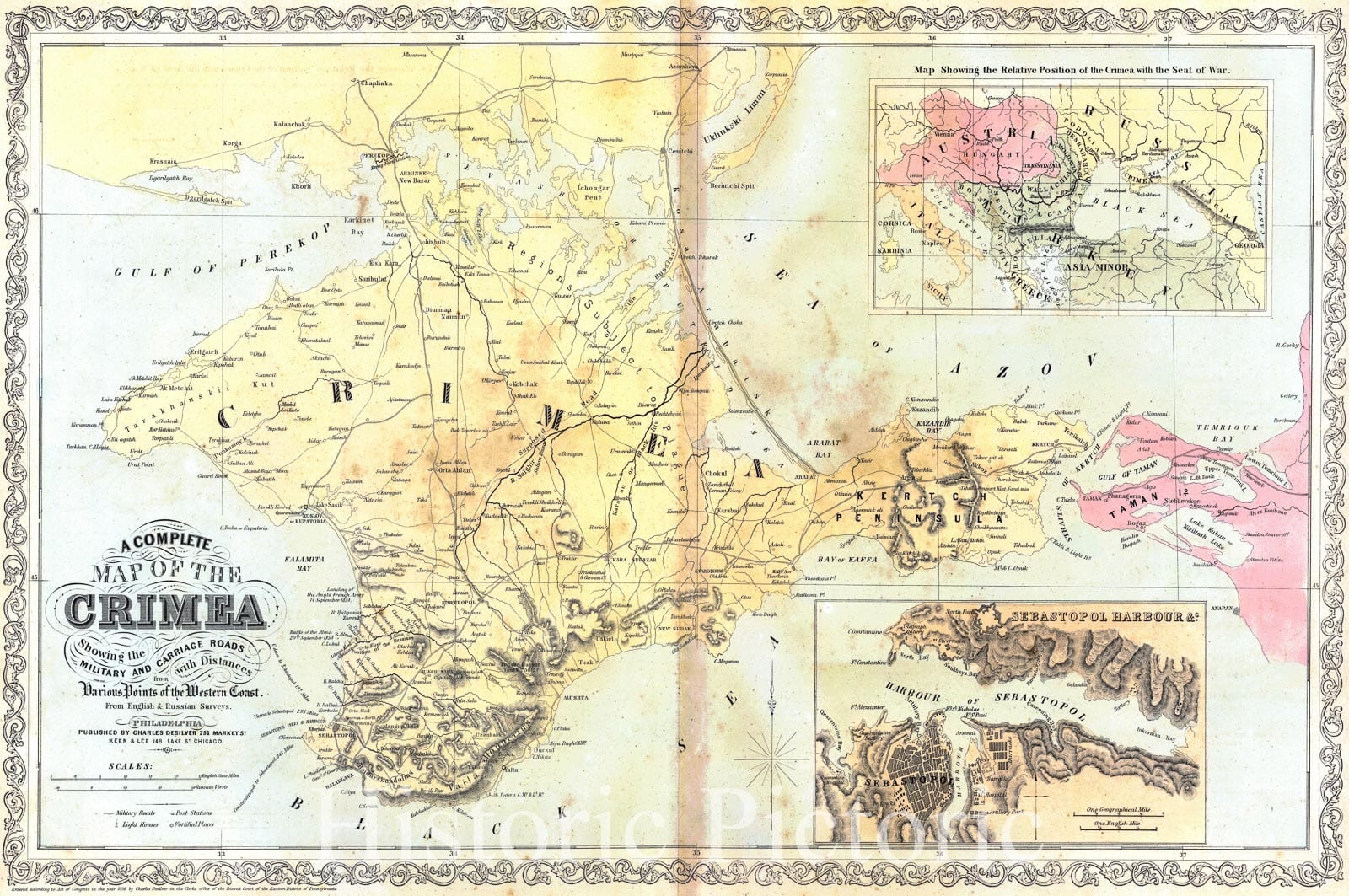 Historic Map : 1856 A Complete Map of the Crimea Showing the Military and Carriage Roads : Vintage Wall Art